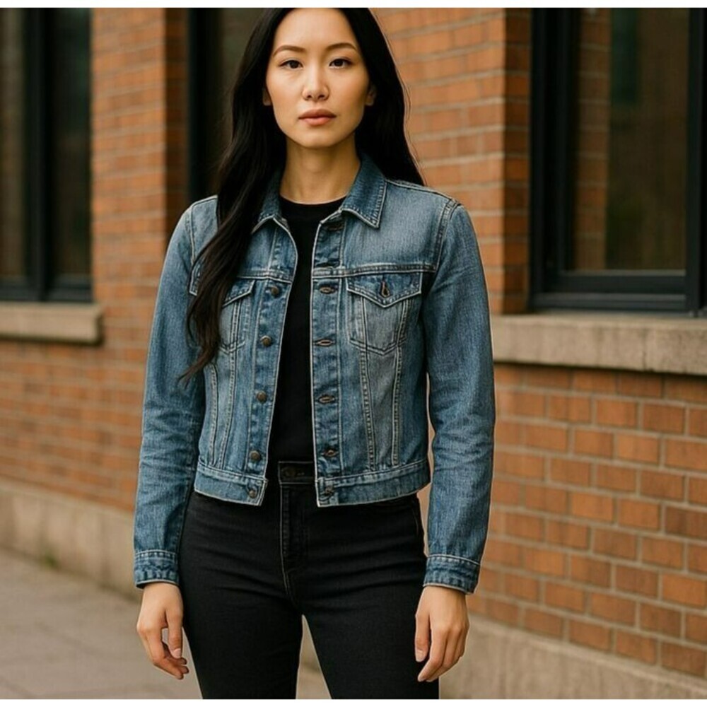 American Rag Cie Womens Small Faded Button Front Pockets Denim Jean Jacket S